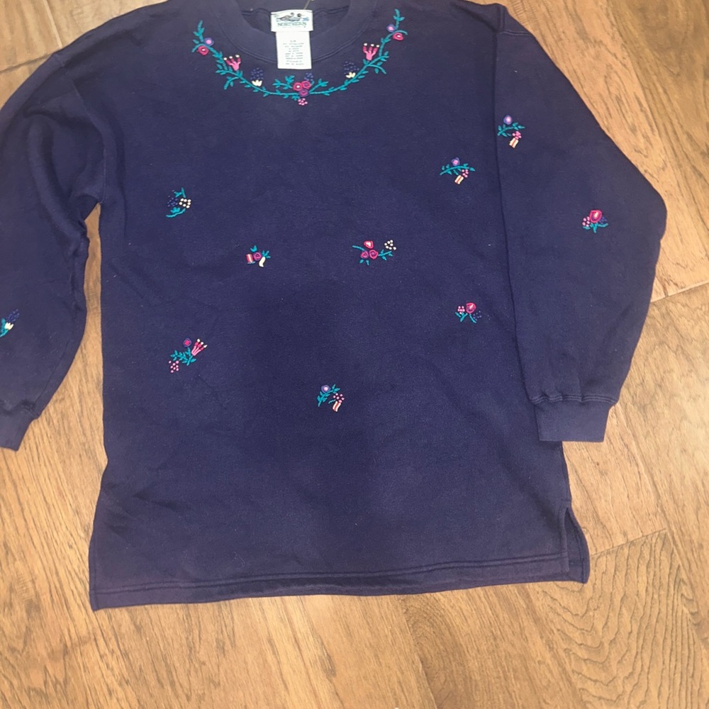 Northern Reflections Navy Sweatshirt with Floral Embroidery
